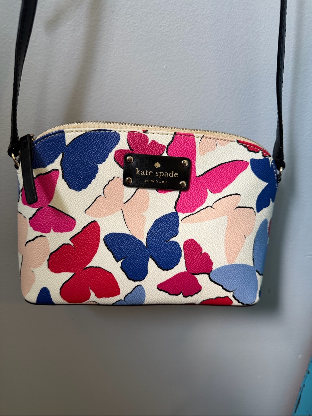 Kate Spade Wellesley Festive Butterflies Hanna Crossbody Bag Cream Purse Dome